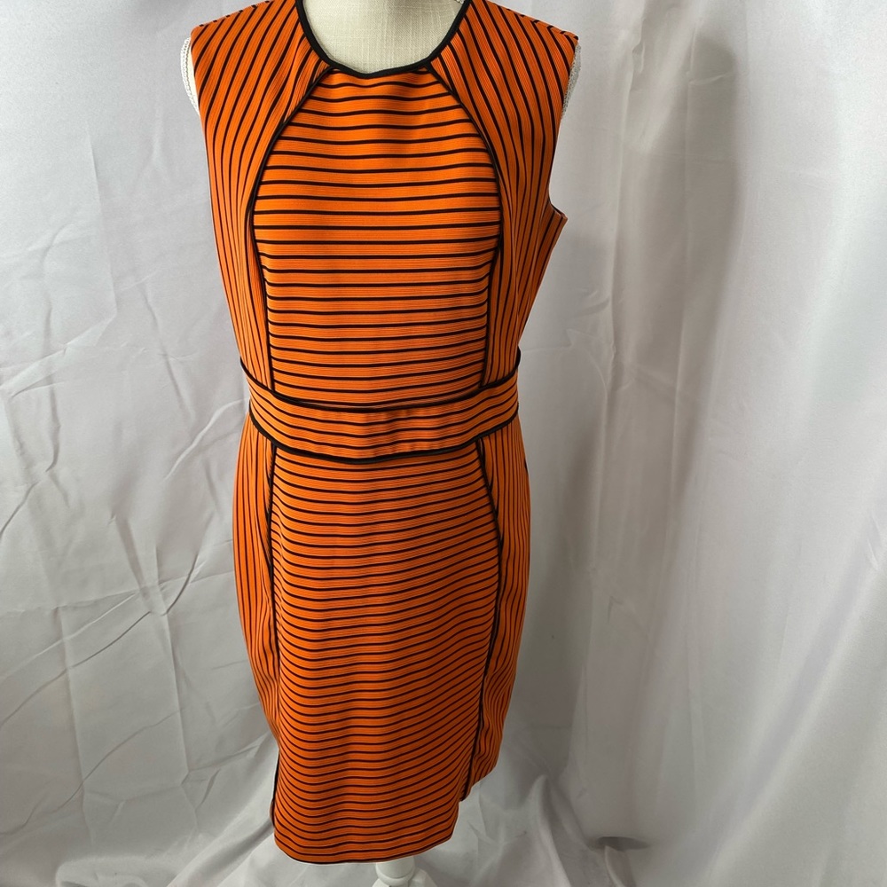 Peach Velvet size 12 orange and black pencil dress